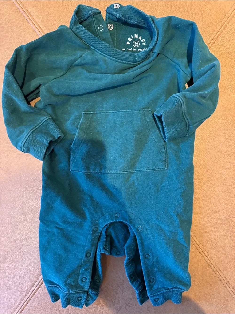 Primary Teal One-Piece sweatshirt romper with Front Pocket